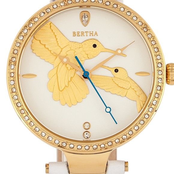 White and Gold Crystal Encrusted Bezel Watch main image 4
